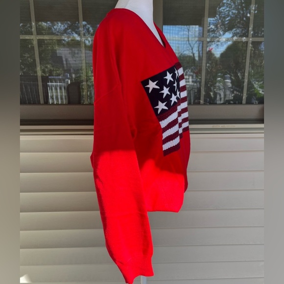 BONITEE Red American Flag Sweater V-Neck Long Sleeve Knit Pullover – Size XL - Picture 5 of 11